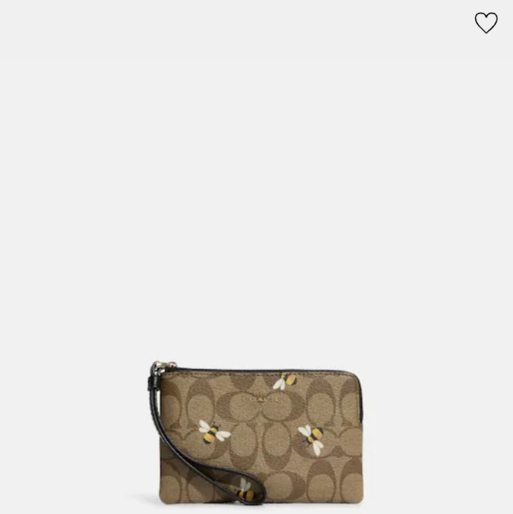 Coach corner zip wristlet with bee print